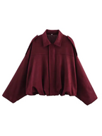 Bianca | Giacca Bomber da Donna Oversize Scamosciata Zip Frontale Bordeaux