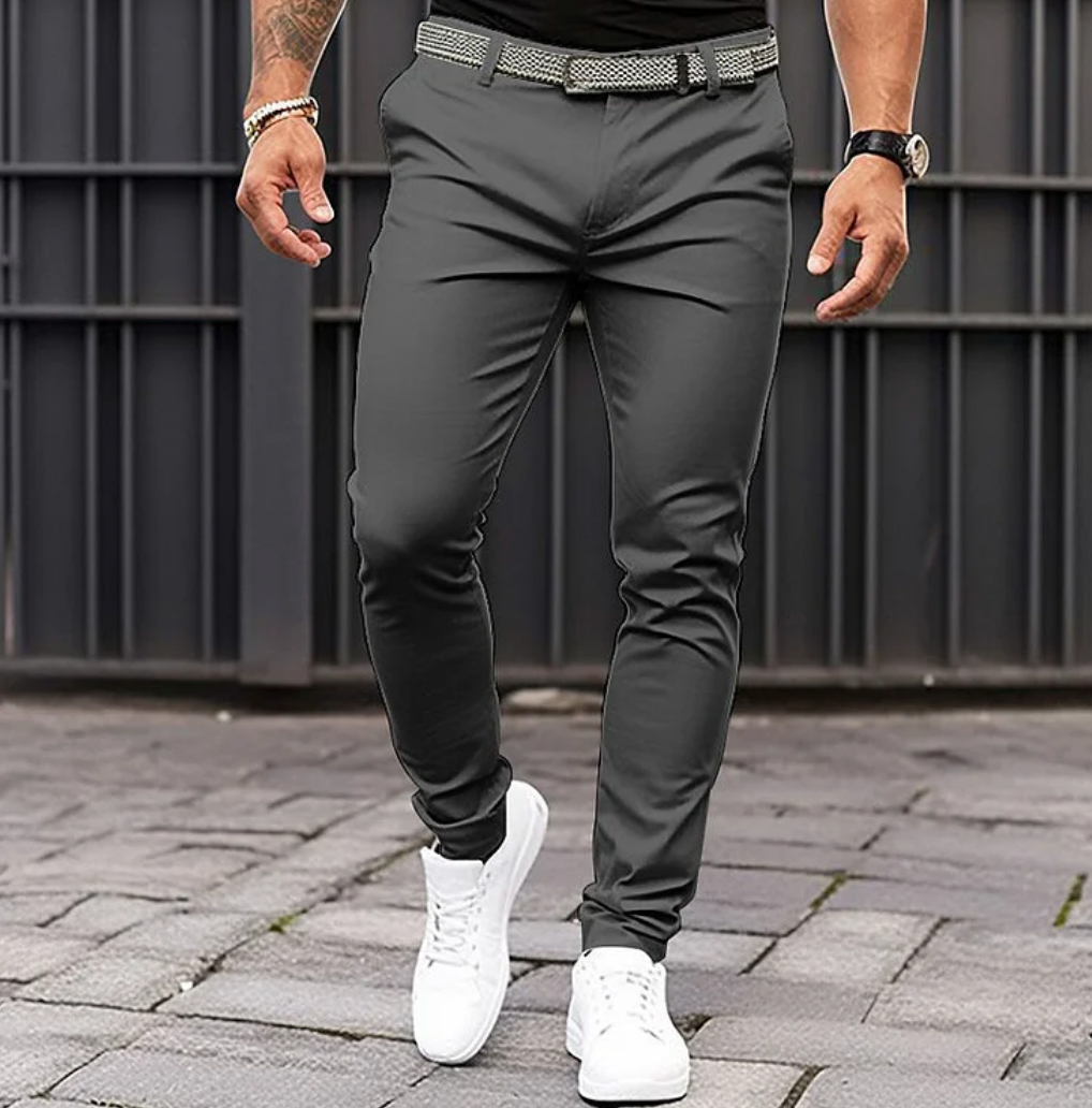 Pantaloni Chino Casual da Uomo Slim Fit con Vita Media