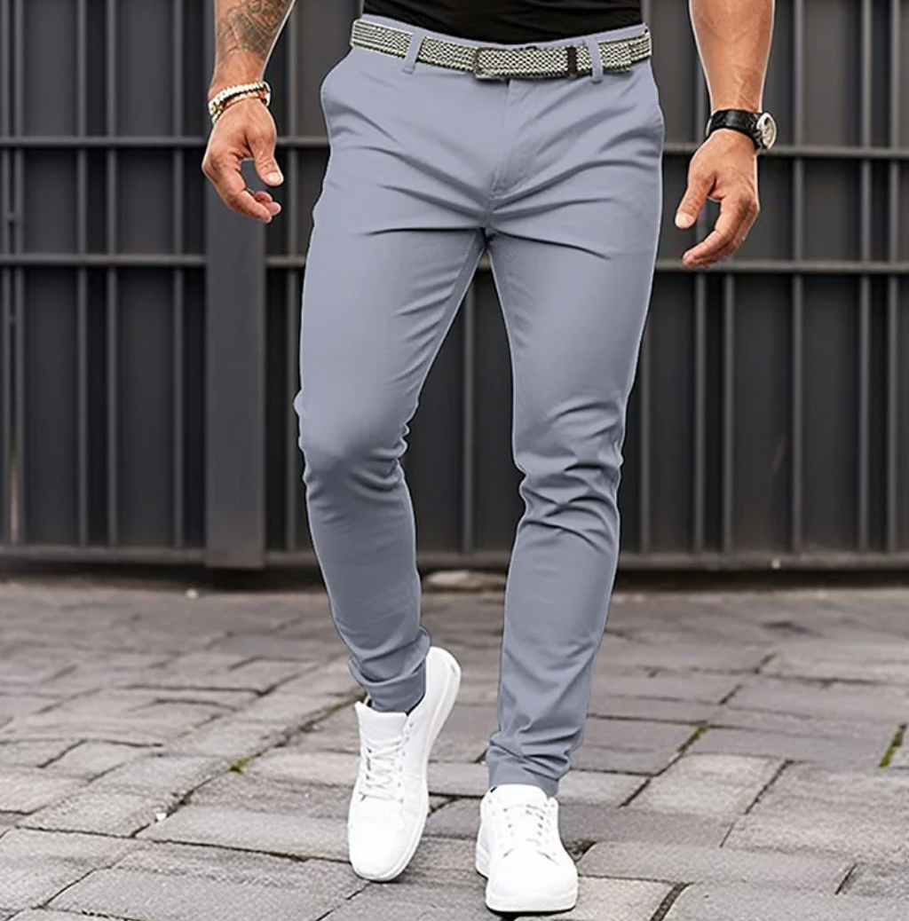 Pantaloni Chino Casual da Uomo Slim Fit con Vita Media