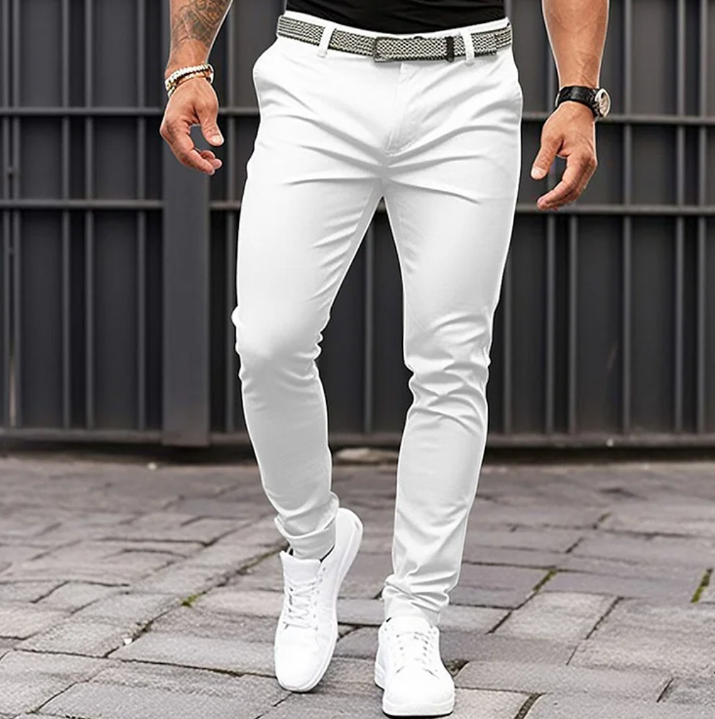 Pantaloni Chino Casual da Uomo Slim Fit con Vita Media