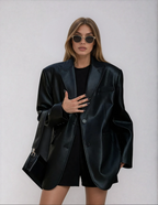 Blake | Blazer da Donna Oversize in Similpelle con Revers Nero