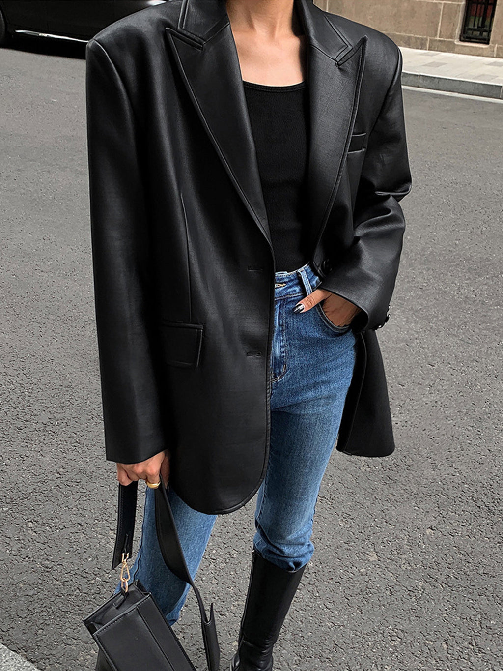 Blake | Blazer da Donna Oversize in Similpelle con Revers