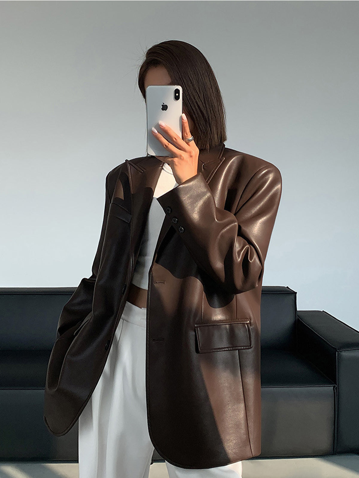 Blake | Blazer da Donna Oversize in Similpelle con Revers 7