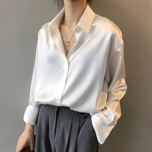 Borena | Camicia Donna Manica Lunga Satinata Con Bottoni Bianco