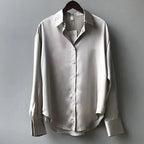 Borena | Camicia Donna Manica Lunga Satinata Con Bottoni Grigio