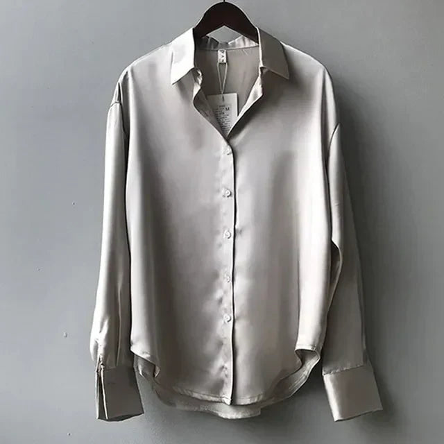 Borena | Camicia Donna Manica Lunga Satinata Con Bottoni Grigio