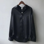 Borena | Camicia Donna Manica Lunga Satinata Con Bottoni Nero