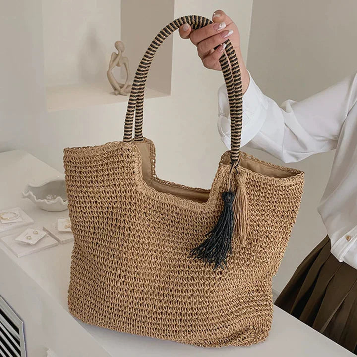 Borsa a Mano Intrecciata in Paglia Naturale da Donna | Sofia Beige Taglia unica