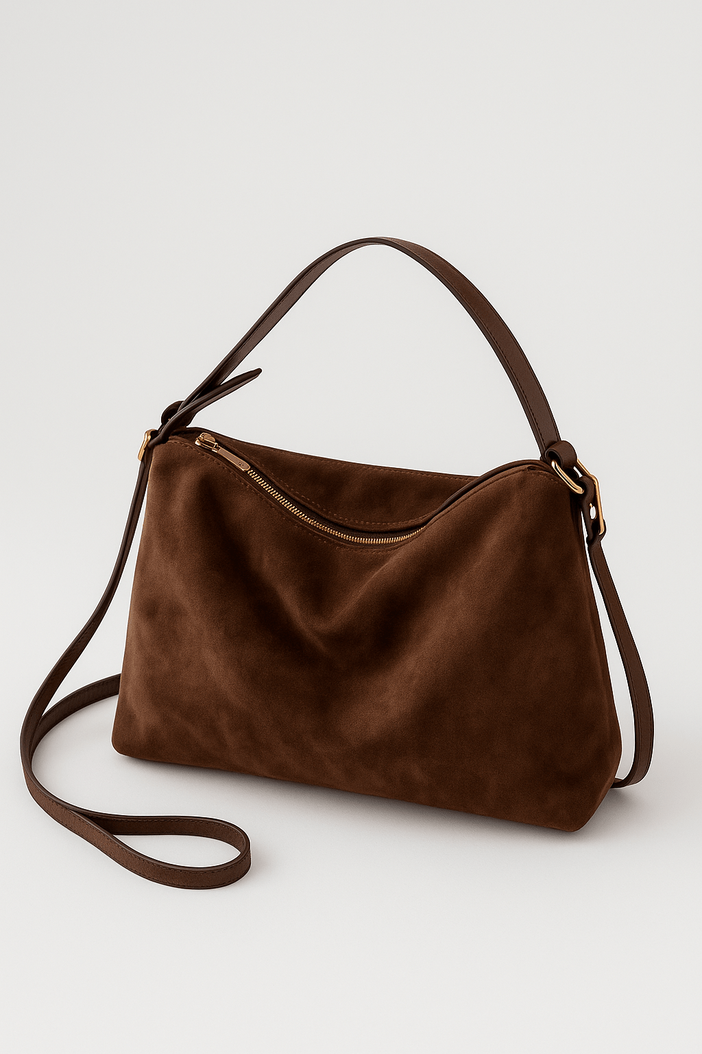 Borsa a Spalla in Pelle Scamosciata per Donna | Charisse Marrone Scuro