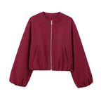 Brooke | Giacca Bomber da Donna Cropped Collo Rotondo Zip Rosso vino