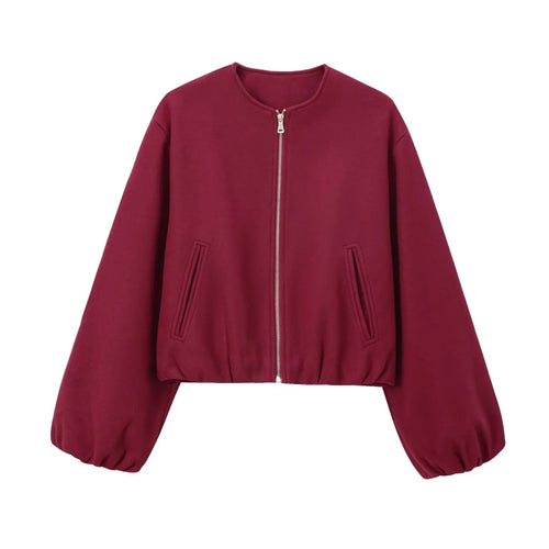 Brooke | Giacca Bomber da Donna Cropped Collo Rotondo Zip Rosso vino