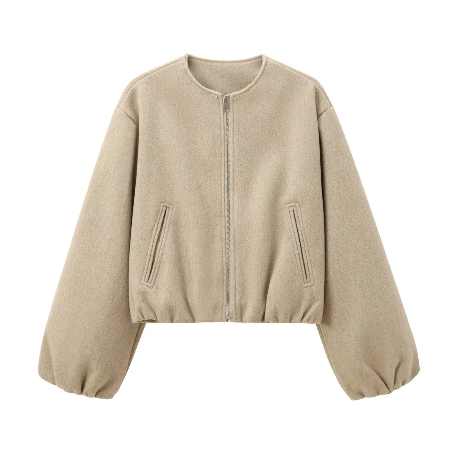 Brooke | Giacca Bomber da Donna Cropped Collo Rotondo Zip Kaki
