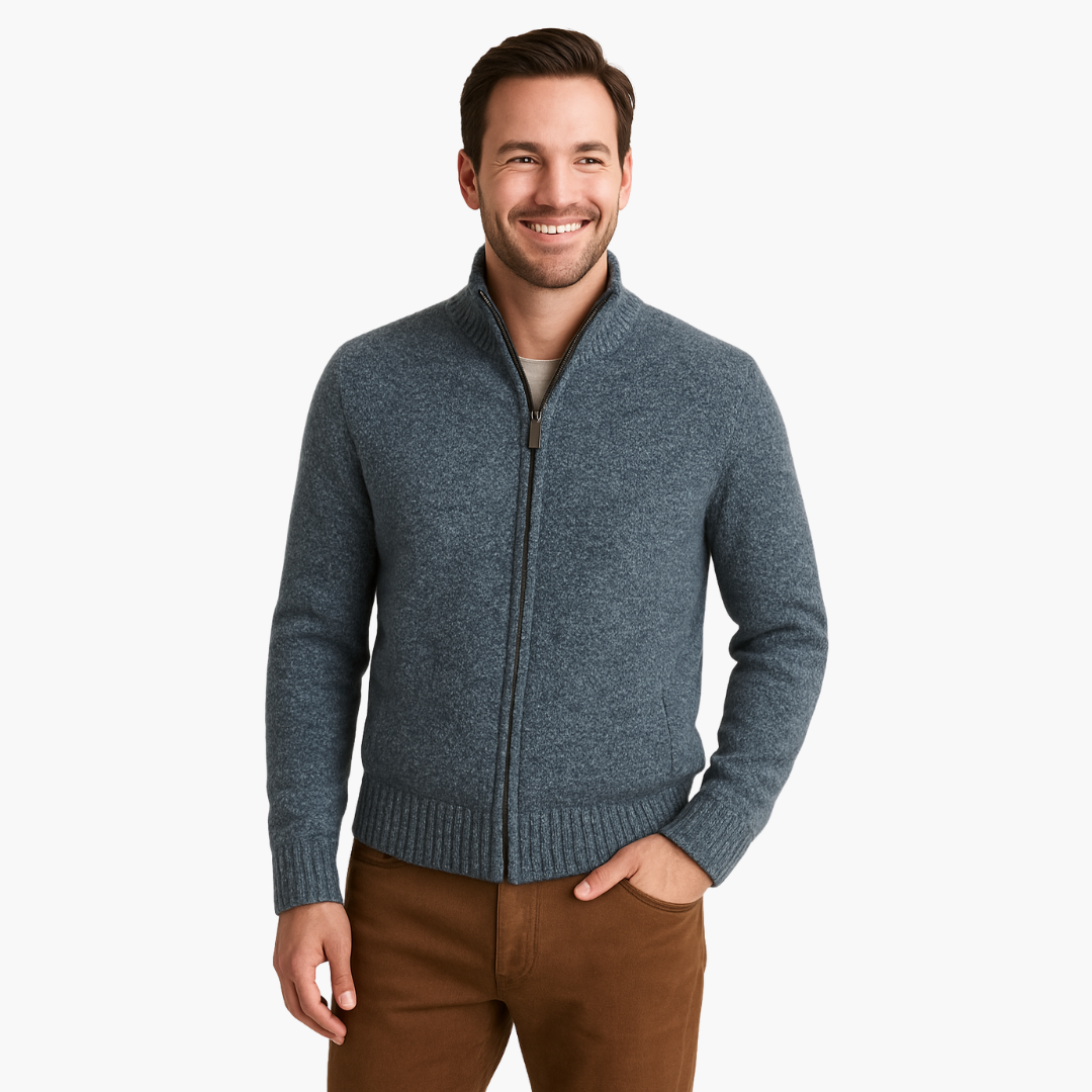 Caldor | Cardigan in Lana con Zip Grigio e Collo Alto