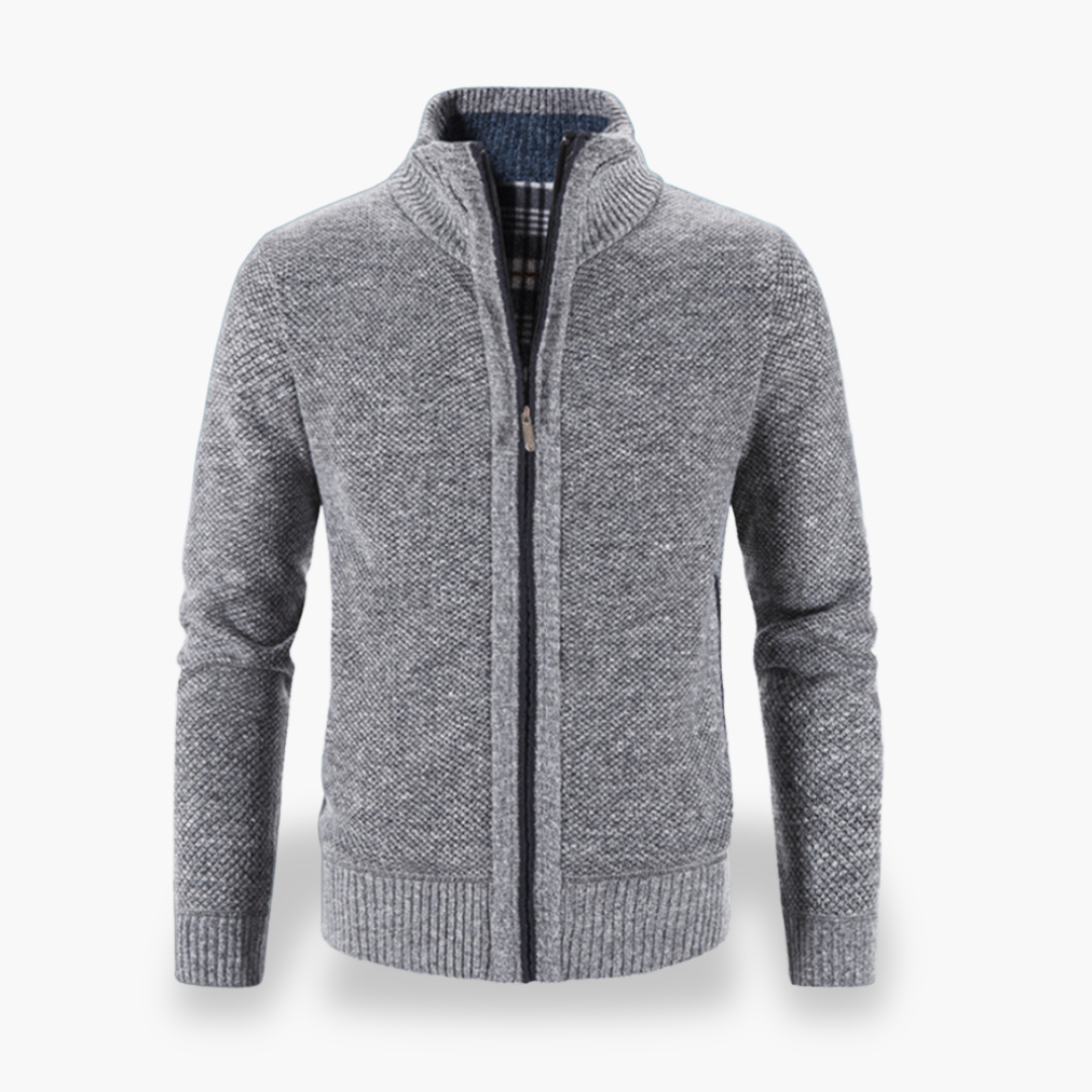 Caldor | Cardigan in Lana con Zip Grigio e Collo Alto Grigio Chiaro