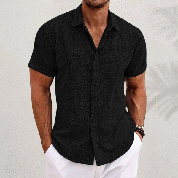 Camicia A Maniche Corte In Lino Per Uomini | Trevix Nero