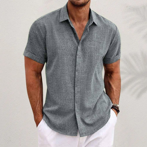 Camicia A Maniche Corte In Lino Per Uomini | Trevix Grigio