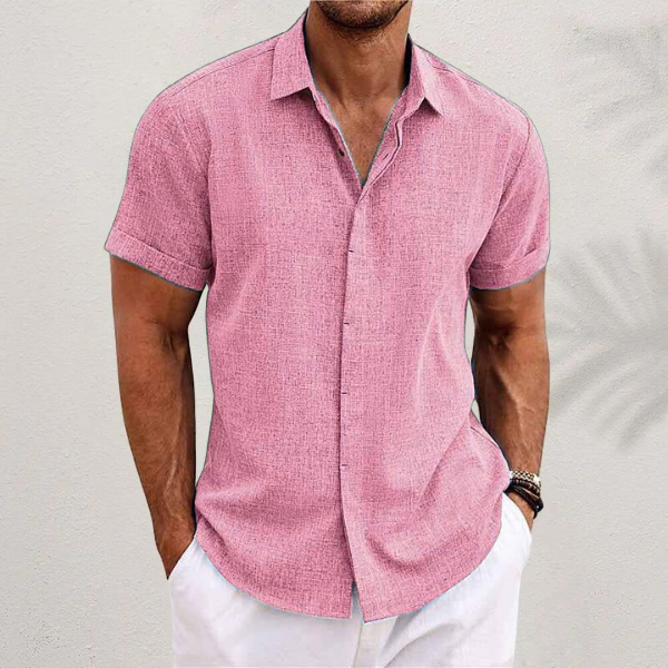 Camicia A Maniche Corte In Lino Per Uomini | Trevix Rosa