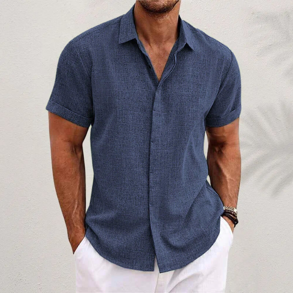 Camicia A Maniche Corte In Lino Per Uomini | Trevix Blu