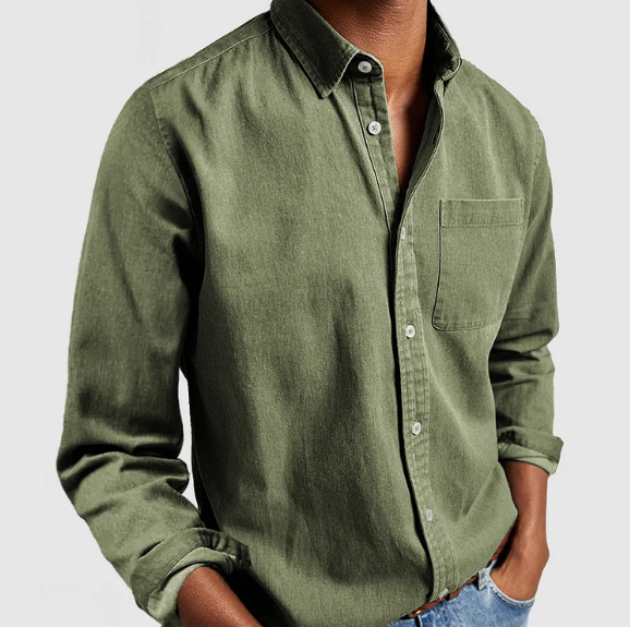 Camicia Denim Per Uomo Cotone Miscela Chiusura Bottoni | Zyn Verde