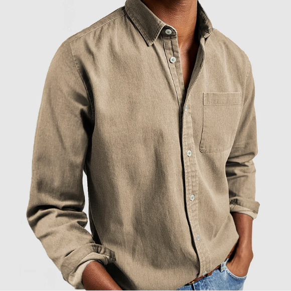 Camicia Denim Per Uomo Cotone Miscela Chiusura Bottoni | Zyn Beige