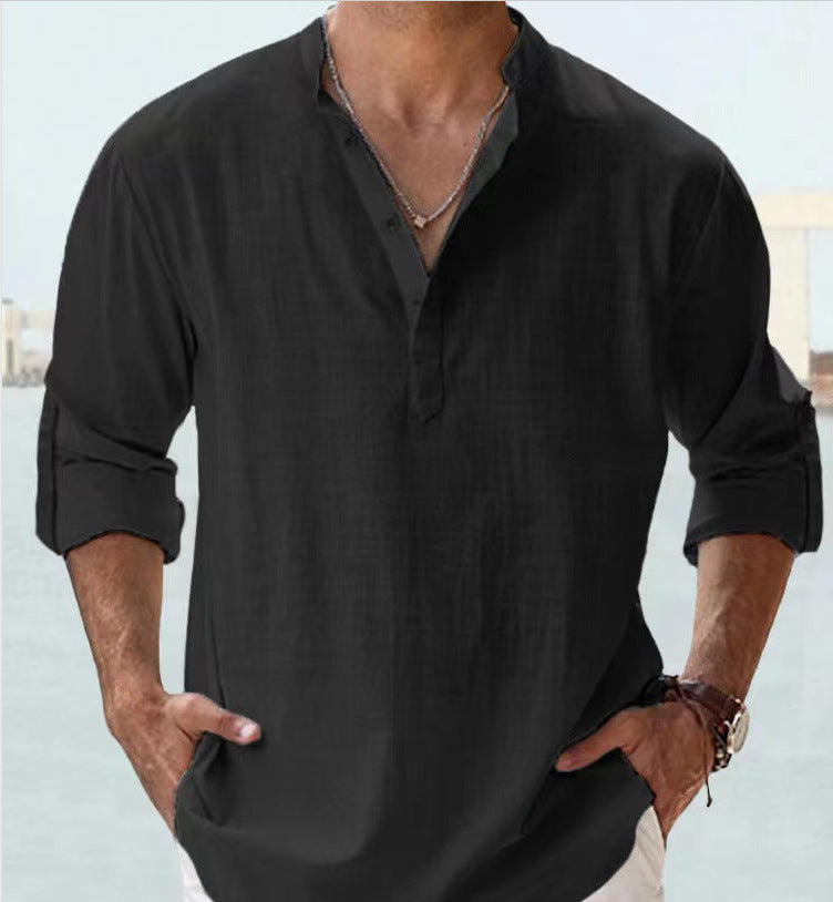 Camicia In Lino Casual Per Uomini | Fentry Nero