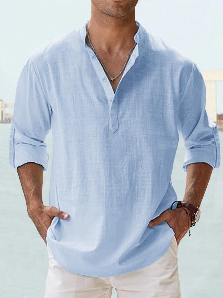 Camicia In Lino Casual Per Uomini | Fentry Azzurro
