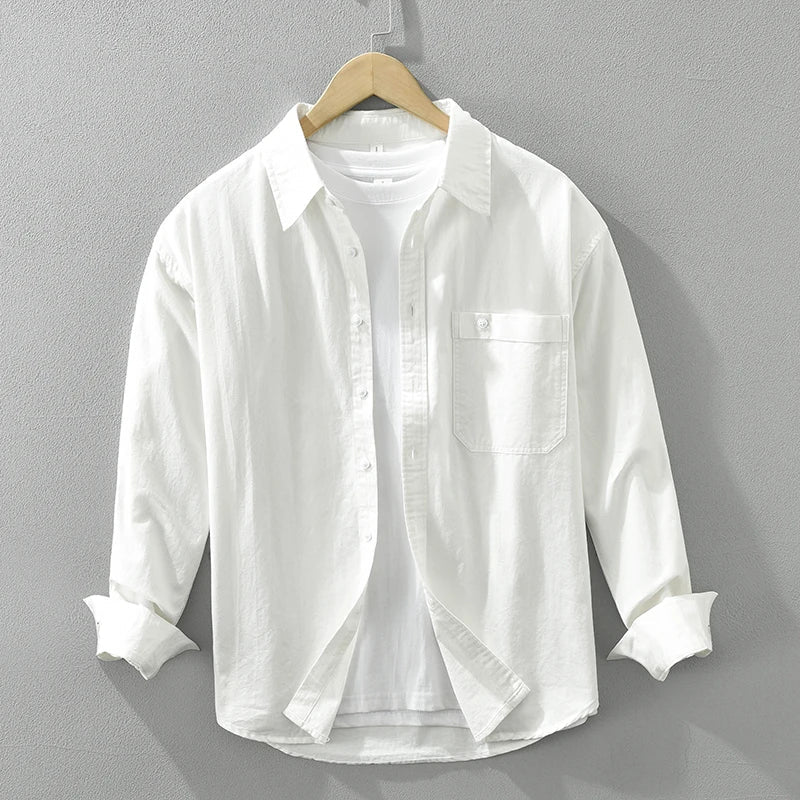 Camicia Manica Lunga in Cotone con Taschino per Uomo | Vynor Bianco