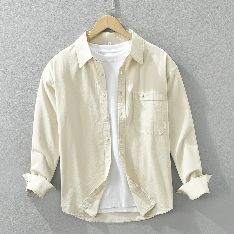 Camicia Manica Lunga in Cotone con Taschino per Uomo | Vynor Beige