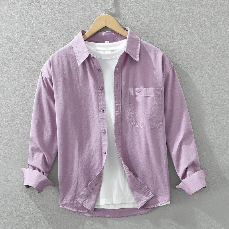 Camicia Manica Lunga in Cotone con Taschino per Uomo | Vynor Viola