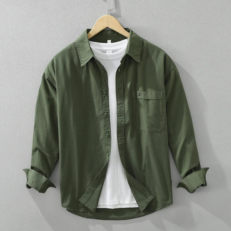 Camicia Manica Lunga in Cotone con Taschino per Uomo | Vynor Verde