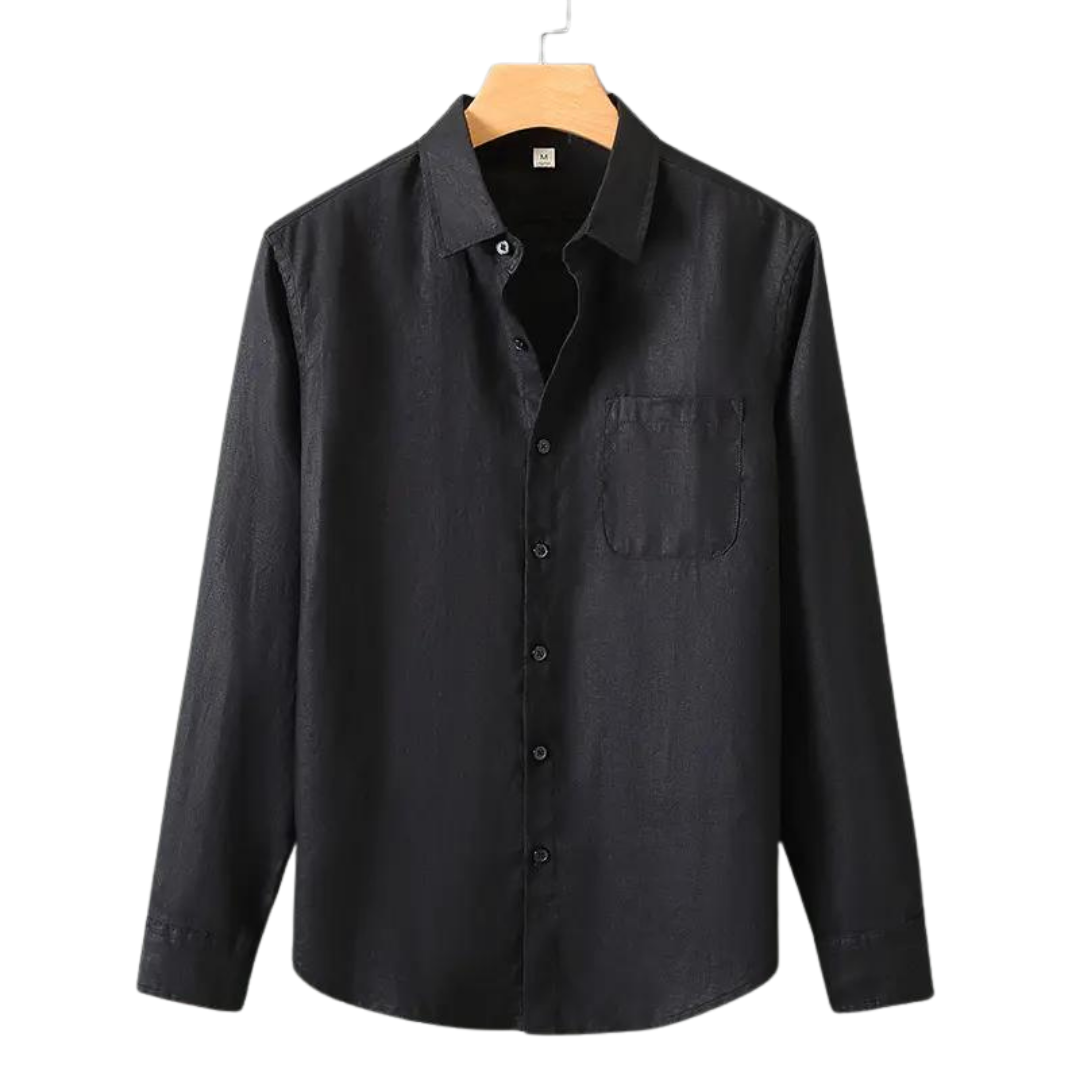 Camicia a Maniche Lunghe in Lino per Uomini | Fylara Nero