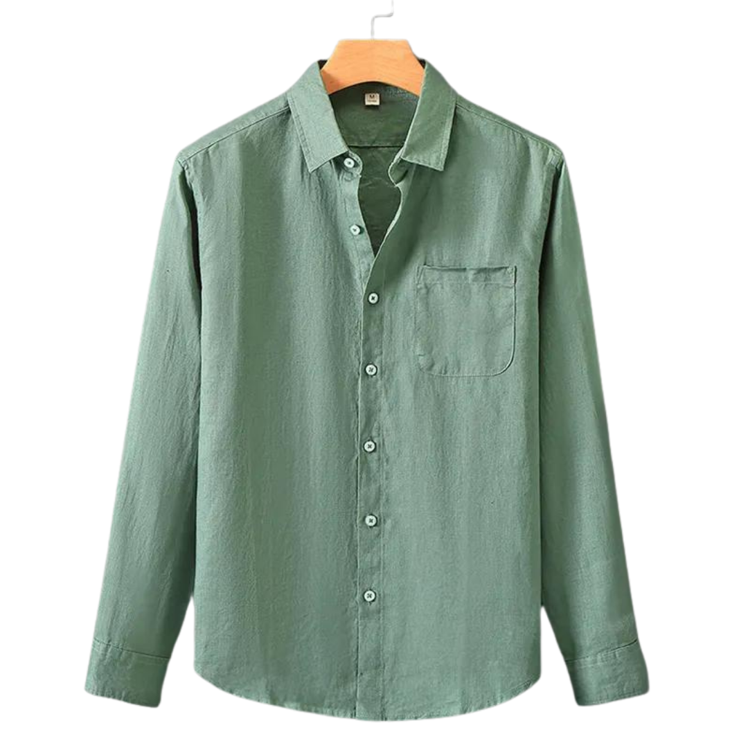 Camicia a Maniche Lunghe in Lino per Uomini | Fylara Verde