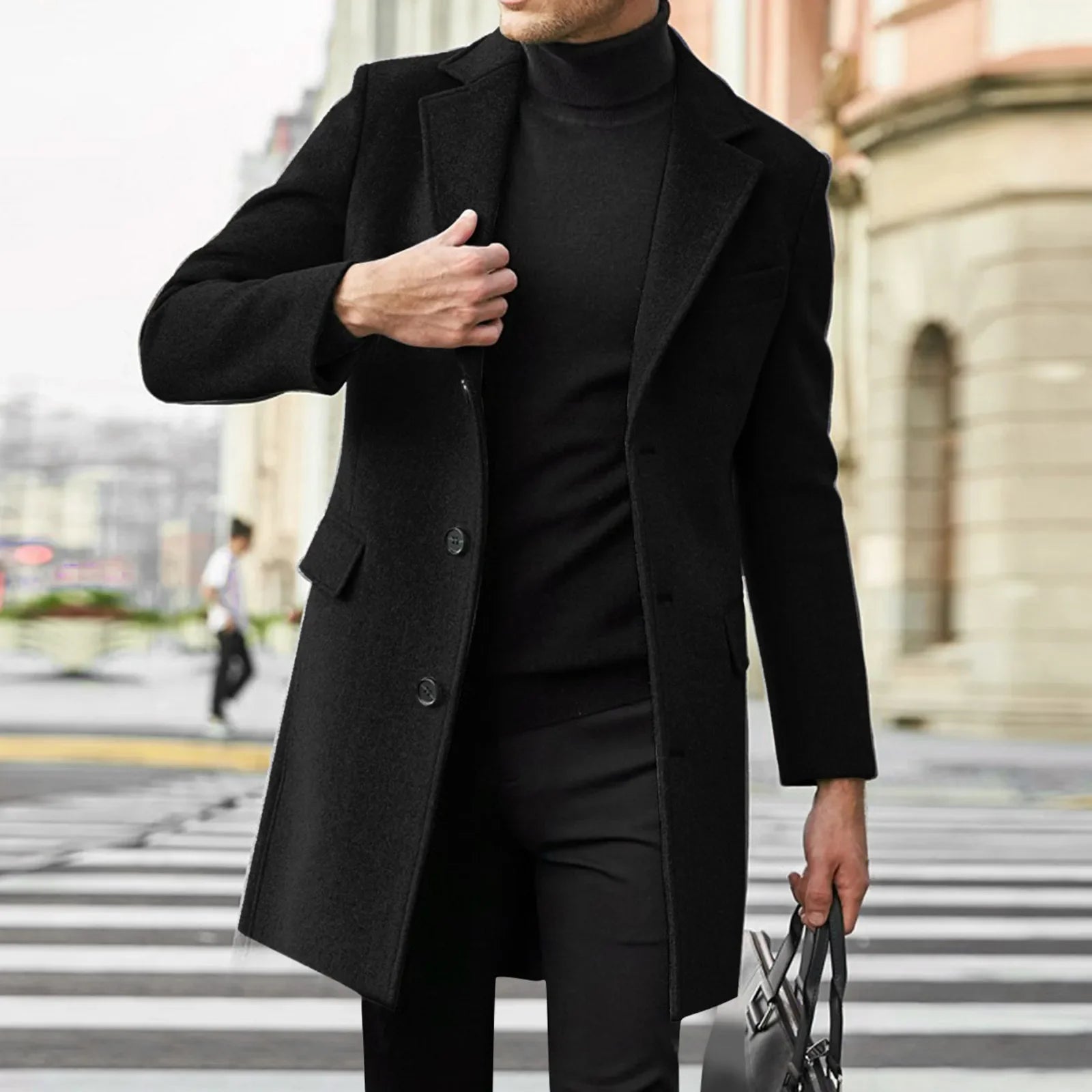 Cappotto in Lana su Misura per Uomini | Bravix Nero