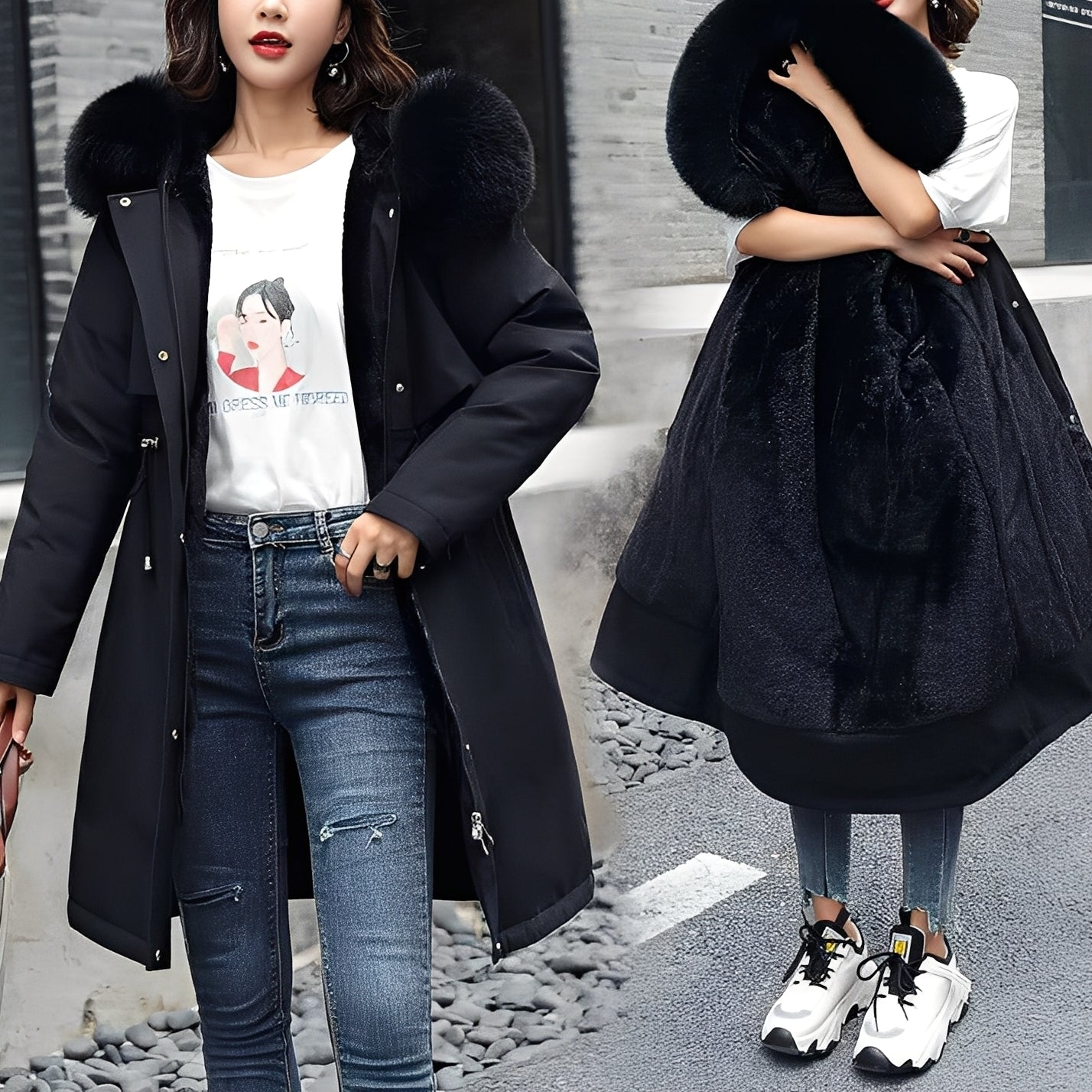 Cappotto Imbottito Con Cappuccio Per Donna | Virella Nero