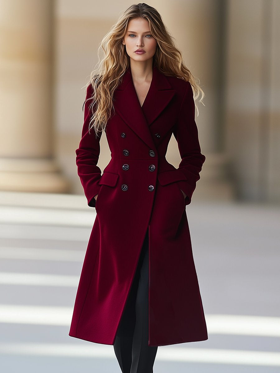 Cappotto Lungo Doppiopetto in Misto Lana per Donna | Valentina Rosso