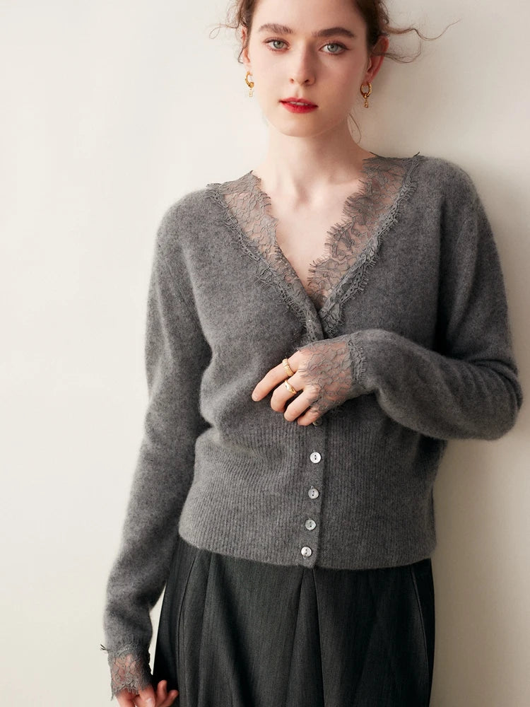 Cardigan Donna in Maglia con Dettagli in Pizzo e Bottoni | Valentina