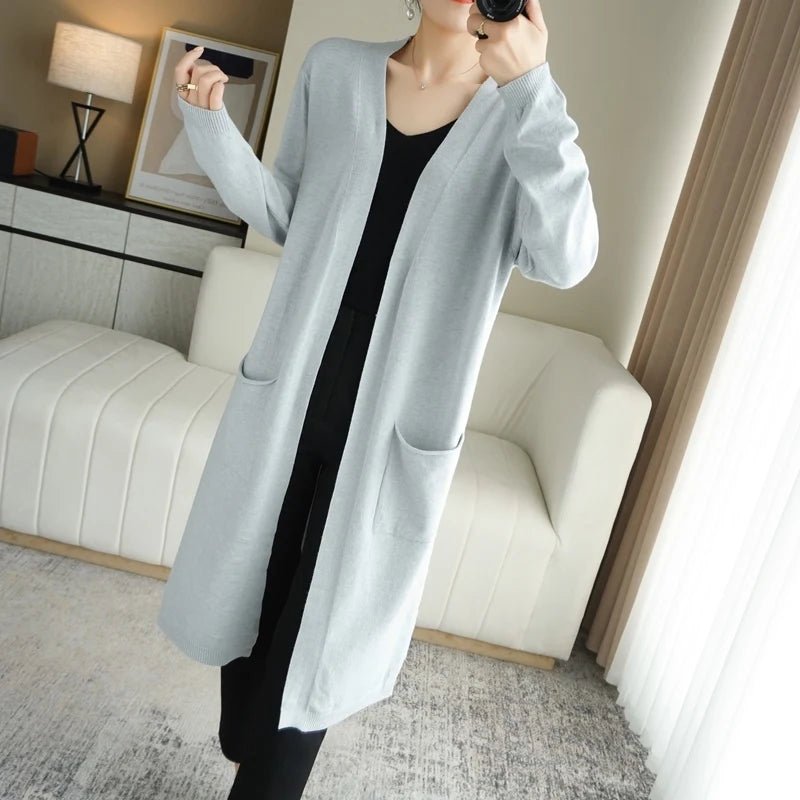 Cardigan Lungo Donna con Tasche | Laura Grigio Chiaro