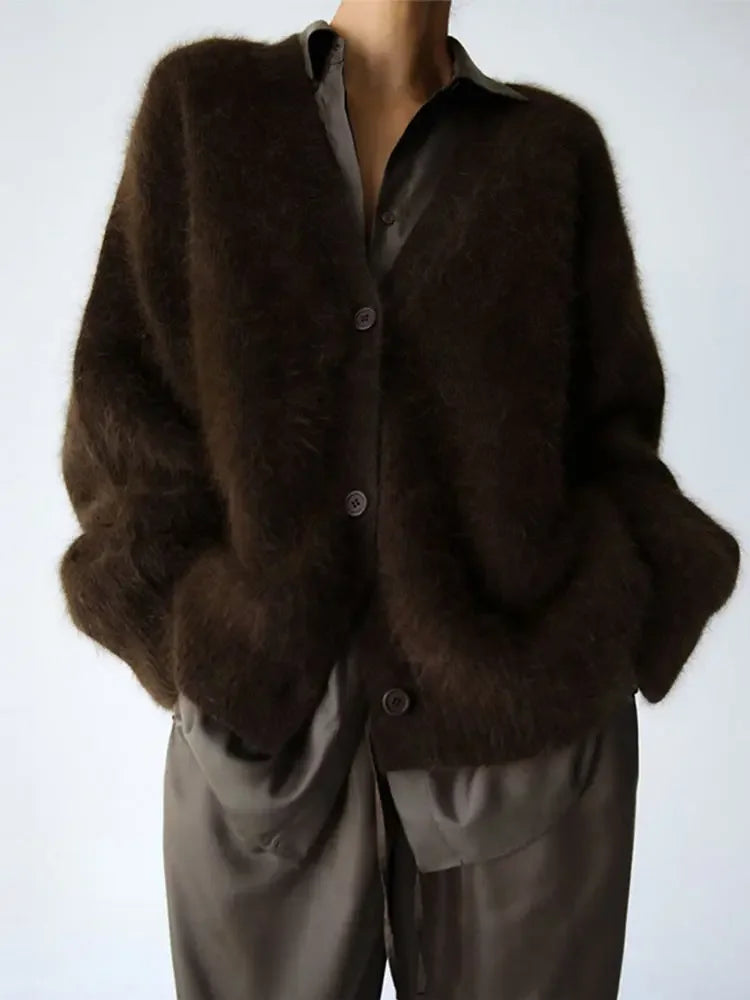 Cardigan Morbido Oversize in Cashmere Per Donna | Lunara Pelliccia Marrone