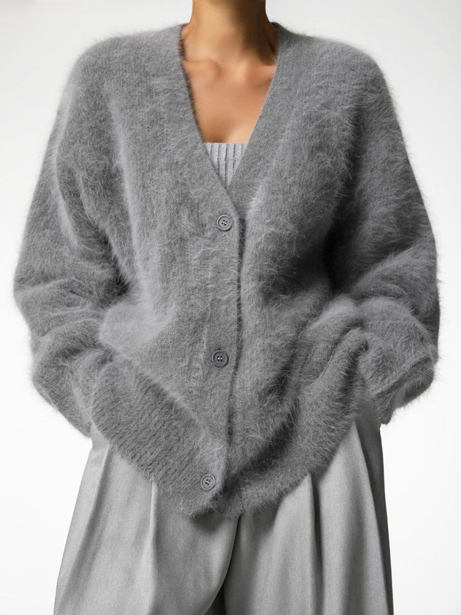 Cardigan Morbido Oversize in Cashmere Per Donna | Lunara Pelliccia Grigia