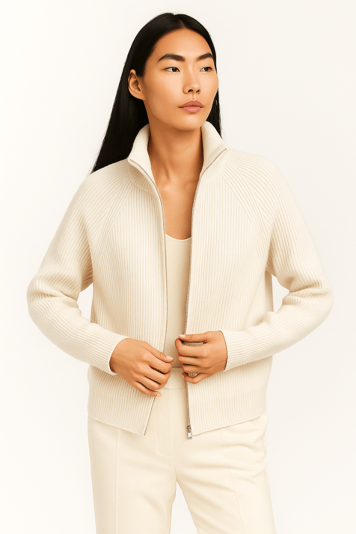 Cardigan con Zip in Maglia in Lana Merino Per Donna | Marta