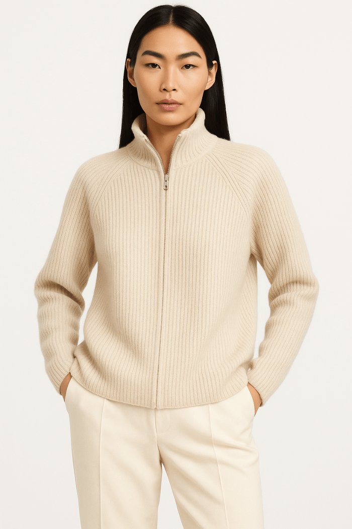 Cardigan con Zip in Maglia per Donna | Marta Beige