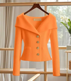 Caria | Cardigan Primaverile Donna Corto Lavorato a Maglia Arancione