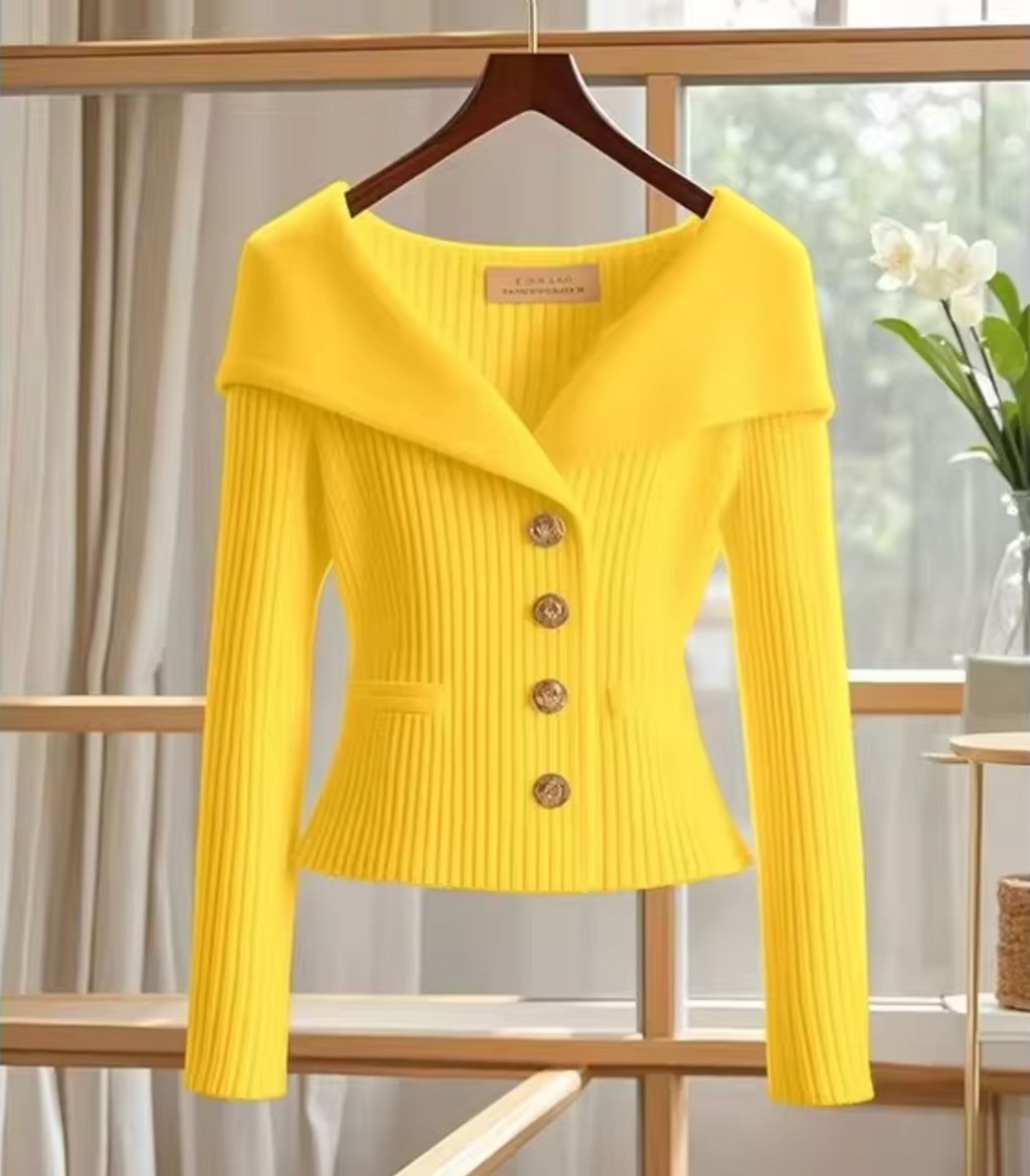 Caria | Cardigan Primaverile Donna Corto Lavorato a Maglia Giallo