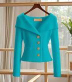 Caria | Cardigan Primaverile Donna Corto Lavorato a Maglia Turchese