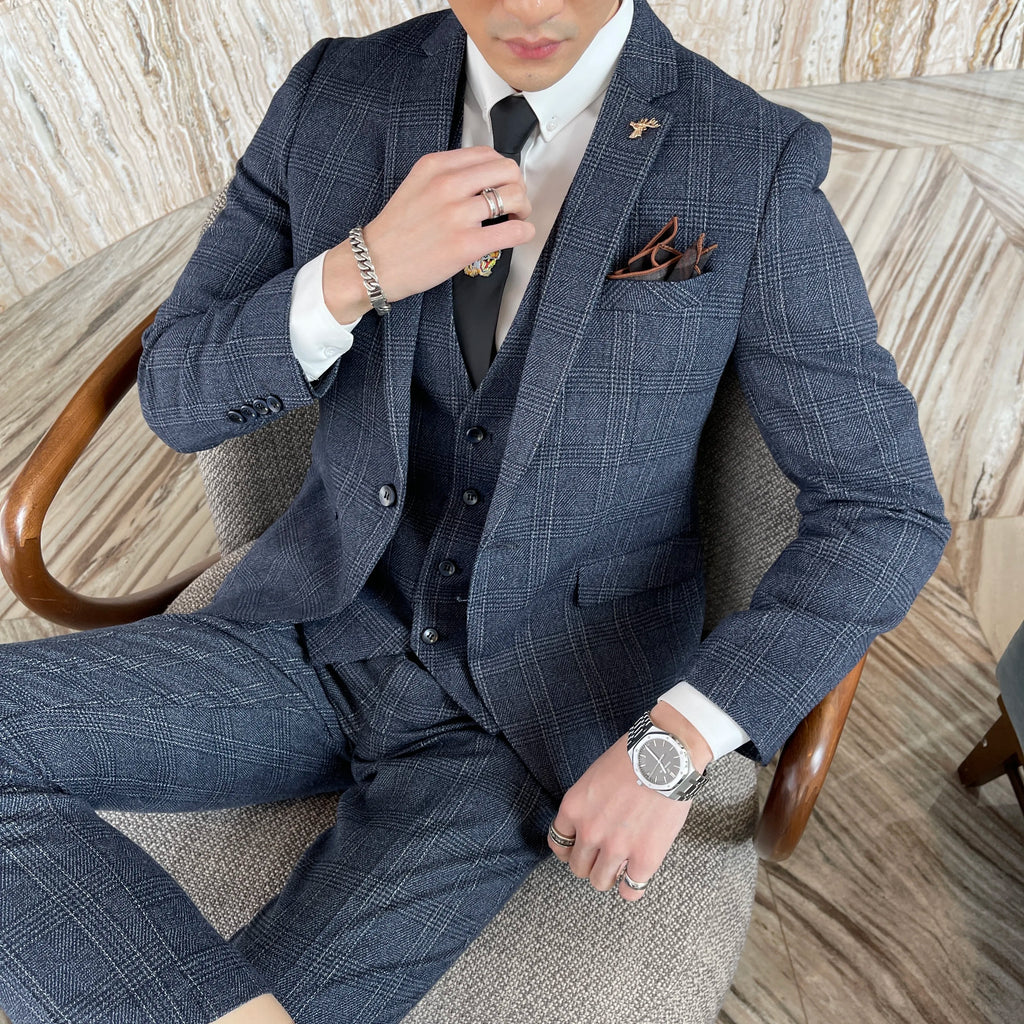 Carlo | Completo Uomo Tre Pezzi Slim Fit a Quadri Blu