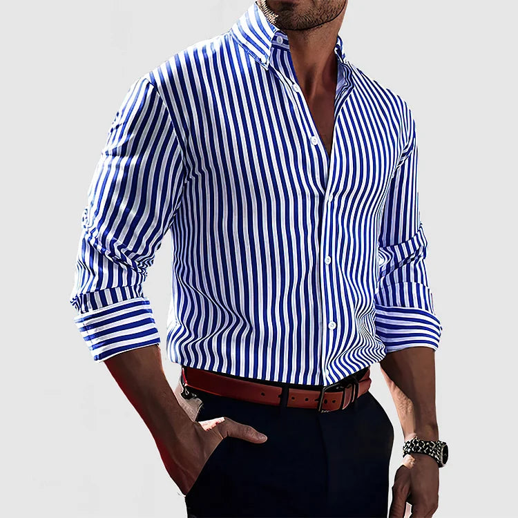 Cavina | Camicia Striata in Cotone Autunnale Blu