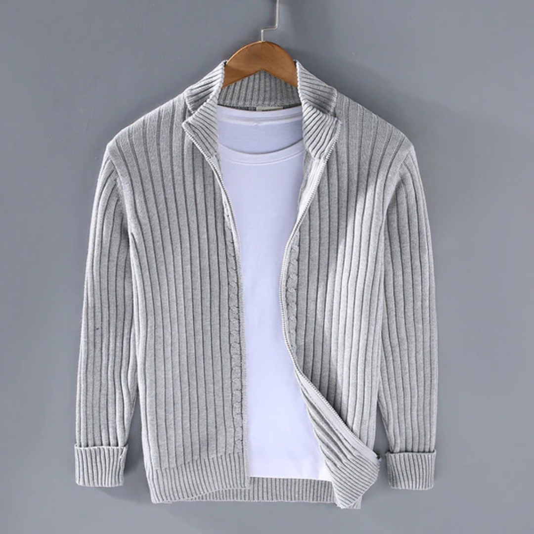 Cavira | Cardigan Maglia Autunnale con Zip Grigio chiaro
