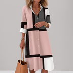 Vestito camicia da donna con bottoni e motivo geometrico