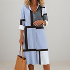 Vestito camicia da donna con bottoni e motivo geometrico