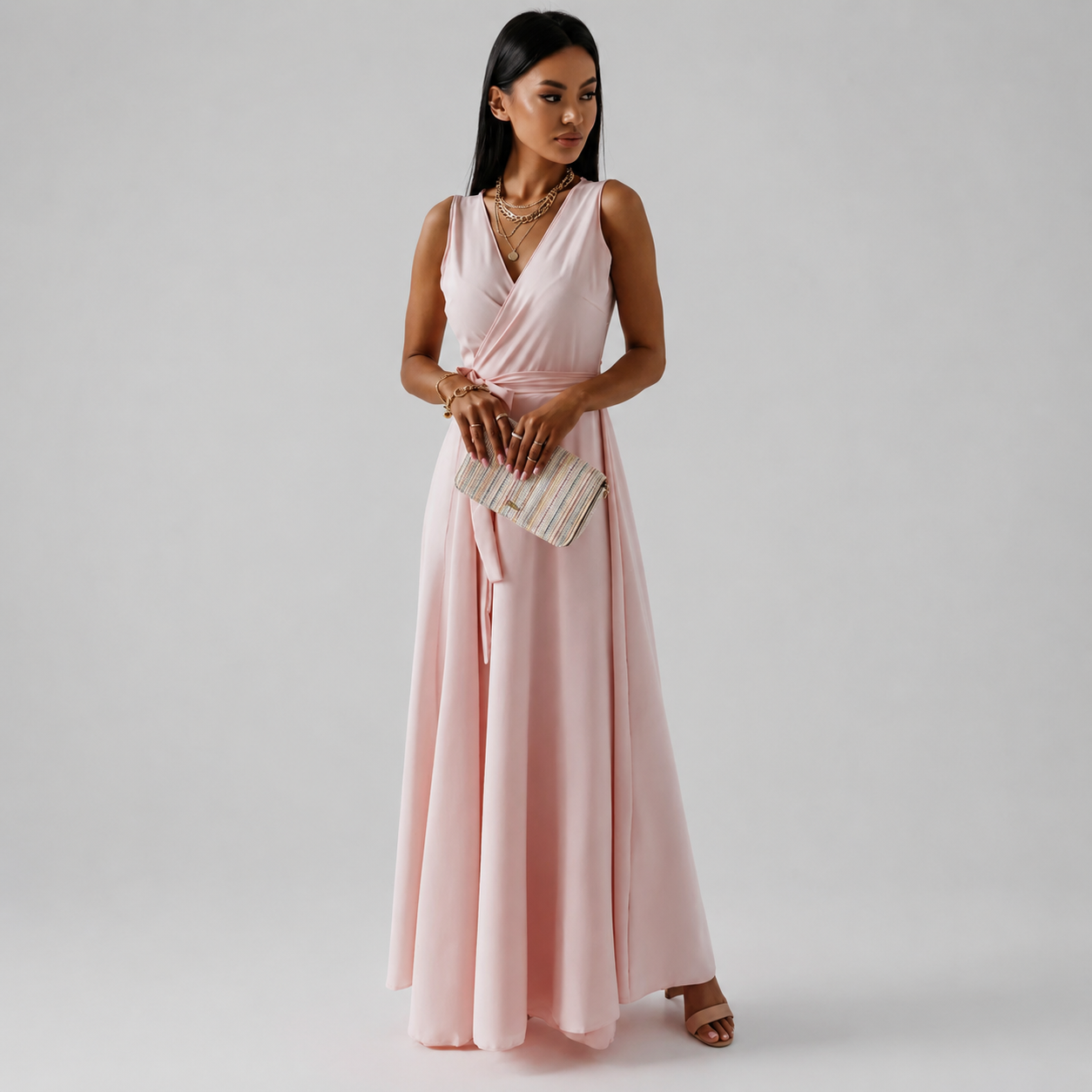 Elegant Sleeveless Maxi Dress with Wrap V-Neck for Women